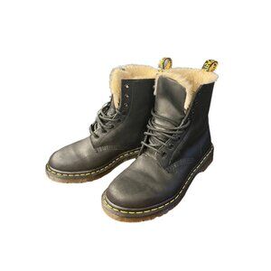 Black Burnished Wyoming Serena (1460 Faux Fur-lined lace-up boot) - Size 8